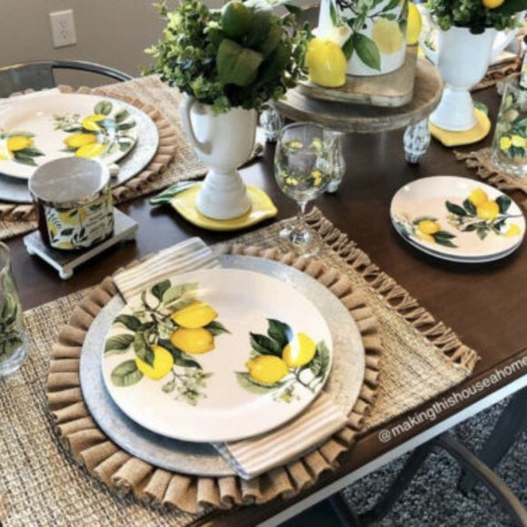 LOT OF Tuscan Lemon Themed Kitchen Dinner Plates Stoneware 10.5" NEW - Picture 7 of 9
